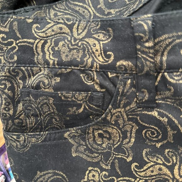 LAUREN Ralph Lauren Black/Gold Metallic Damask Style Print Jeans NWOT Size 4 - Picture 10 of 10